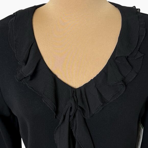 Jones New York Signature Top Womens Petite Large Ruffle Neck Cotton Knit Black - Picture 3 of 6